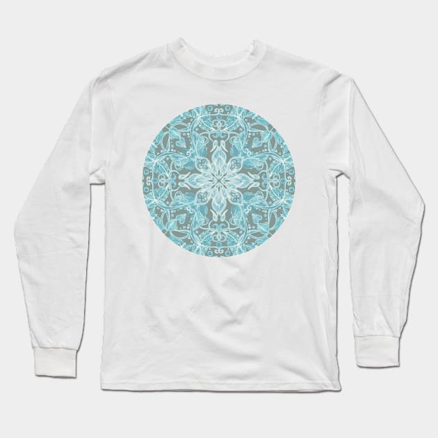 Soft Teal Blue & Grey hand drawn floral pattern Long Sleeve T-Shirt by micklyn